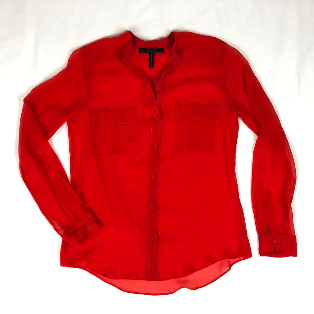 BCBG MaxAzria Red Sheer Blouse
